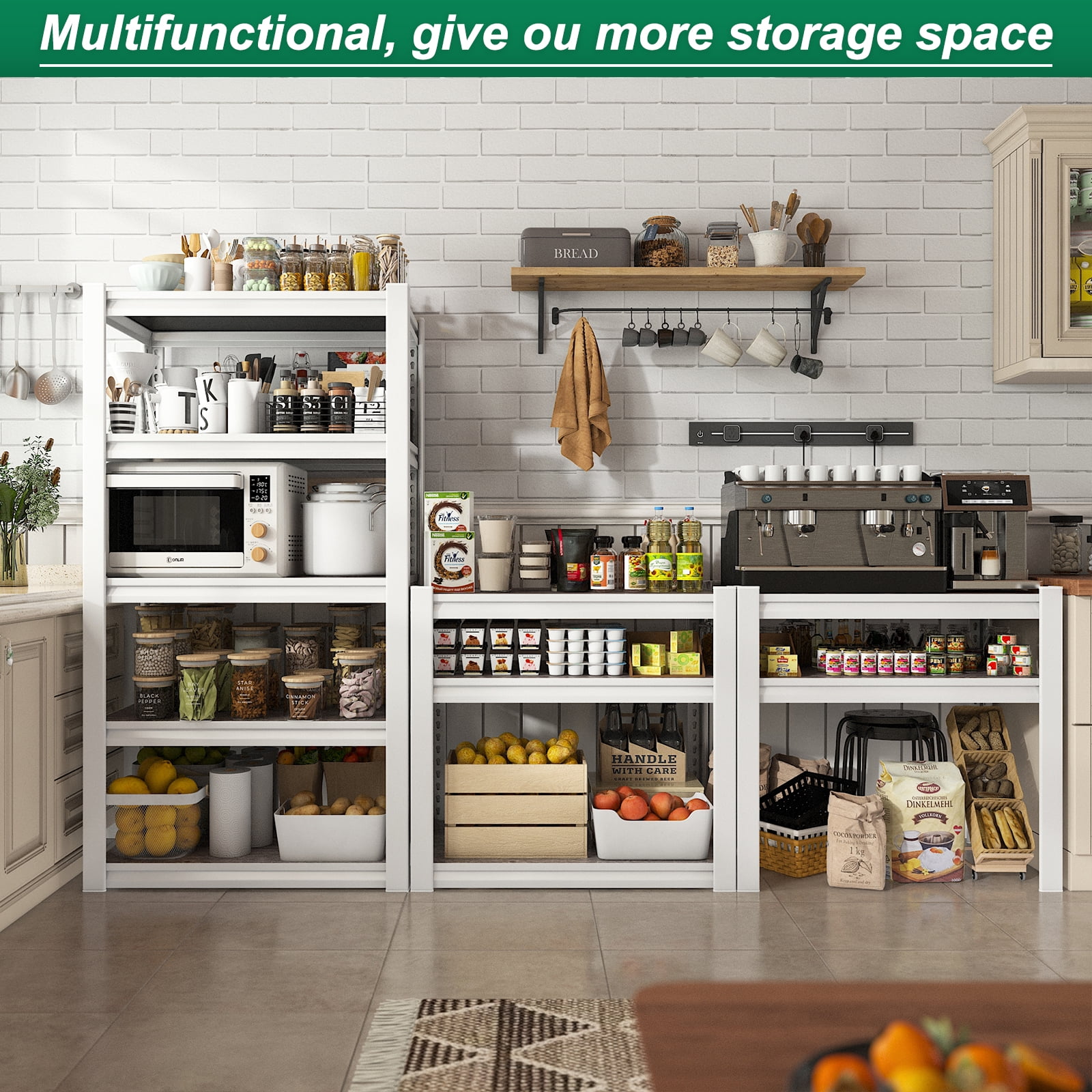 3000Lbs Storage Shelves Heavy Duty Shelving Unit for Home 5 Tier Shelves for Garage Storage Adjustable Metal Storage Rack Utility Shelf for Warehouse Pantry Kitchen, Freestanding White