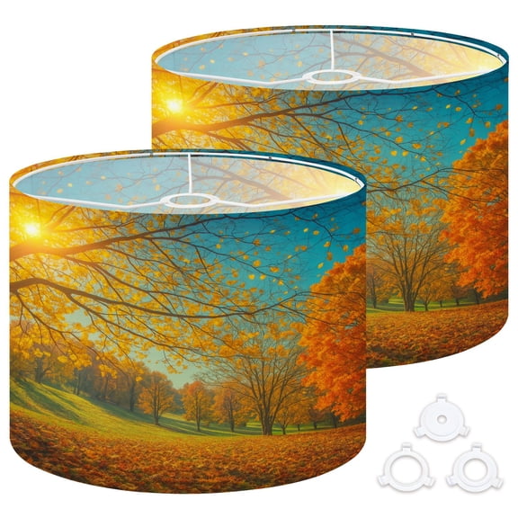 Lamp Shades Set of 2 Easy Assembly Sunny autumn countryside Drum Lampshades for Table Lamps Floor Lamps Pendant Light 13"x13"x10" Replacement Lamp Shade