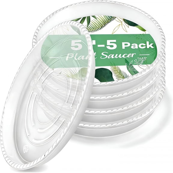XIBUFE 5 Pack 5 Inch Clear Plant Saucers,5 7 9 11 13 15 Inch Plastic Plant Trays for Flower Pots Plant Drip Water Catcher Tray Indoors Outdoor(5 Inch)
