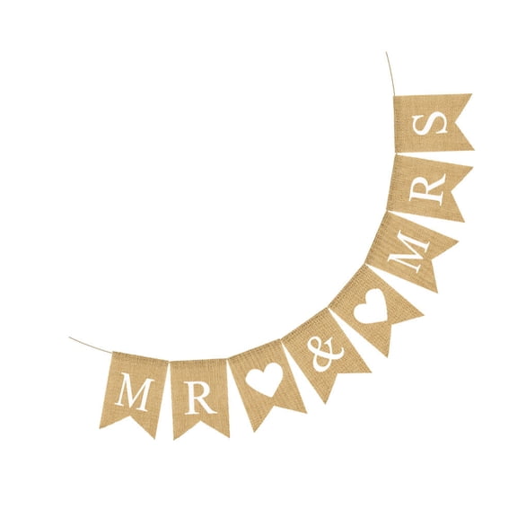 AURARMLET Mr Mrs Wedding Burlap Banner White Swallowtail Gar for Festive Party Decor