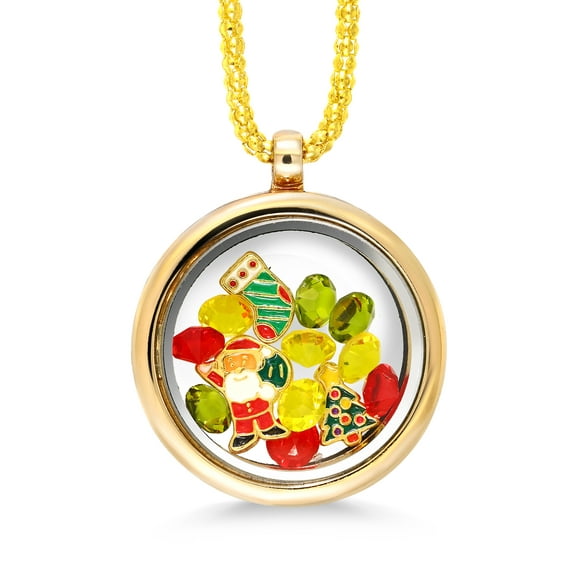Gem Stone King Christmas Collection Multi-Colored Crystals Charm Locket Pendant Necklace 18 inches