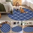 thumbnail image 5 of Navy Blue Moroccan Round Area Rug 7Ft Washable Circle Rugs for Dorm Laundry Room, Morocco Geometric Quatrefoil Plaid Non-Slip Carpet Floor Mats Indoor Outdoor Carpet Runner Aesthetic Home Decor, 5 of 8