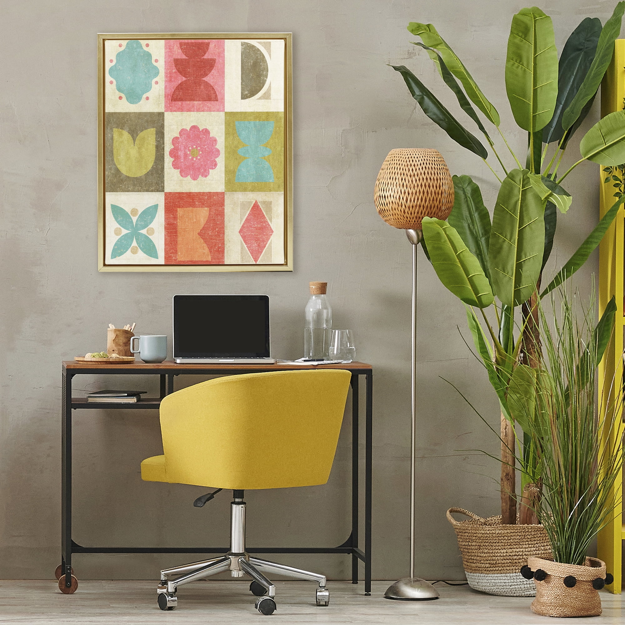 Stupell Industries Happy Dance Geometrics Gold Framed Floater Canvas Wall Art, design by Suzanne Nicoll