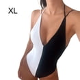 thumbnail image 4 of Bañador de mujer Sonducket con tirantes cruzados en la espalda baja Control de barriga Blanco negro XL, 4 of 6