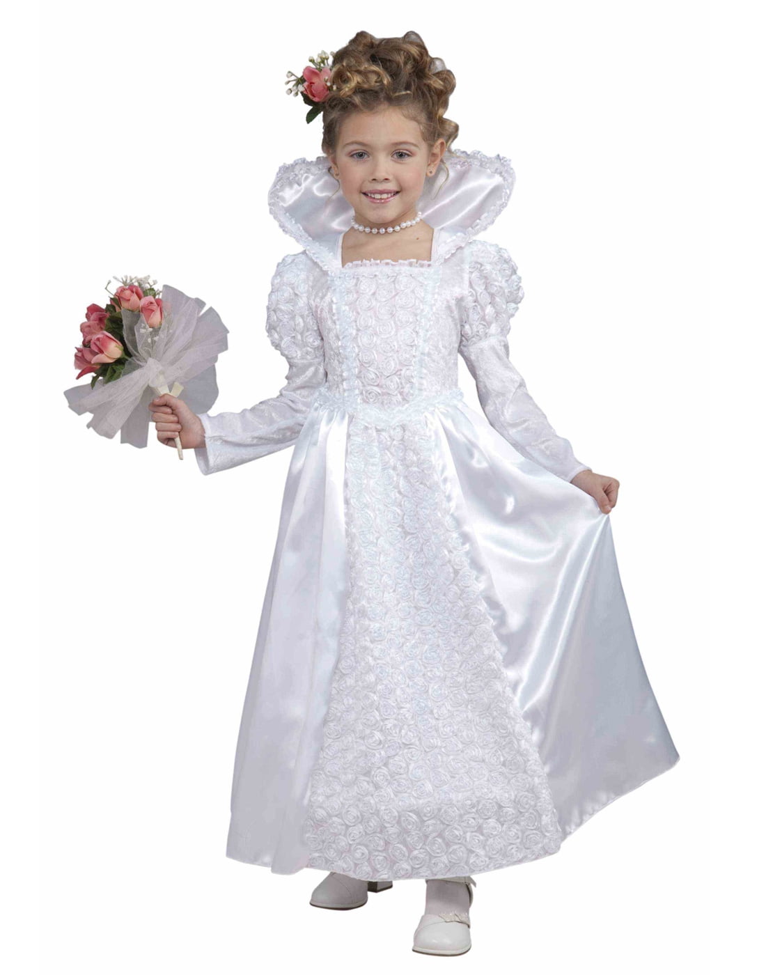 Bride Princess Girls Child White Wedding  Dress  Halloween 