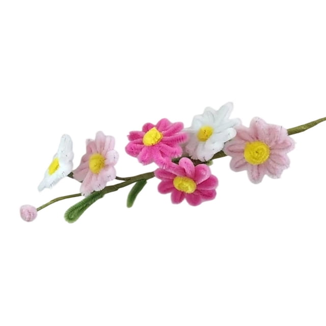 Flor de limpiapipas hecha a mano con hojas, 6 cabezas, flor artificial preservada, palo de peluche, decoración floral, regalo para aniversario de bodas, día de la madre.