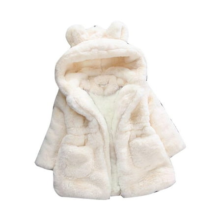 

DNDKILG Toddler Baby Boy Girl Ears Coat Children Faux Fur Zip Up Long Sleeve Jackets Fall Winter Hooded Outerwear White 1Y-6Y