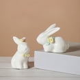thumbnail image 2 of Set of 2 Mini Ceramic Rabbit Figurines, Porcelain Easter Bunny Decorations, Cute Tabletop Ornament for Home, Tea Ceremony Pet, and Gift, 2 of 7