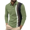 thumbnail image 2 of Muscularfit Oversized Polo Shirts for Men Striped Polyester Green T-Shirts Long Sleeve Collared Tshirts Pullover Tee,XXL, 2 of 5