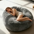 thumbnail image 3 of 6FT Large Comfy Bean Bag Couch Cover for Adults and Teens, Washable Arctic Velvet, Gray (Cover Only, No Filler), 3 of 8
