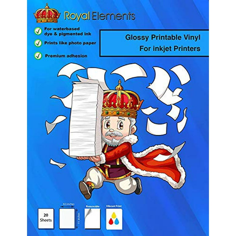 Royal Elements Printable Vinyl for Inkjet Printers - 20 Waterproof Sheets (Glossy  Printable Vinyl-20 Sheets) - Walmart.com