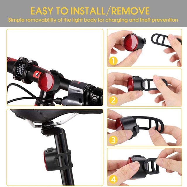 Juego de faros de advertencia de seguridad a prueba de agua con carga USB para bicicleta JShteea Accesorios para bicicletas
