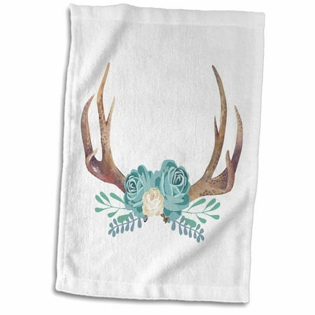 - 3dRose Turquoise Flowers Decorating Elk Horns - Towel, 15 by 22-inch
