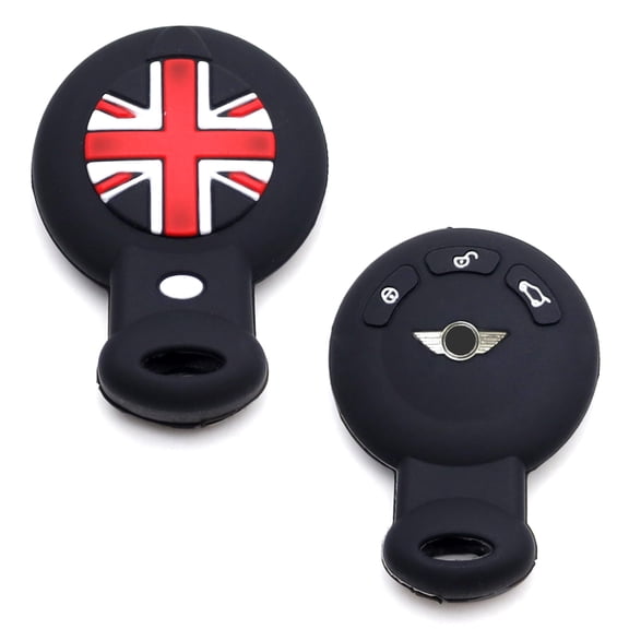 Black Soft Silicone Key Fob Cover with Red/Blue UK Union Jack For 2008-2014/2015 Gen2 Mini Cooper R55 R56 R57 R58 R59 & Gen1 R60 R61