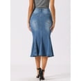 thumbnail image 3 of DARING DIVA Fishtail Denim Skirt Women's Washed Midi Jean Bodycon Skirt S Sky Blue, 3 of 6