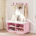 thumbnail image 4 of AIUUCS Hall Tree with Bench and Shoe Storage, Entryway Bench with Sliding Door Cabinet, Removable Padded, Metal Wall Hooks and Adjustable Storage Compartments, for Entry, Hallway, Living Room, Pink, 4 of 9