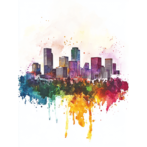 Dallas Skyline Watercolor Cityscape Canvas Print Wall Art, Suitable for Living Room,Office, Hallway, and Kitchen Decor.