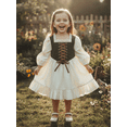 thumbnail image 5 of RUINIXCW Vintage Toddler Baby Girl Halloween Renaissance Dress Baby Ren Faire Costume Kids Baby Girl Spring Fall Clothes Front Tie Lace Trim Square Neck Long Sleeve Princess Party Dress, 5 of 9