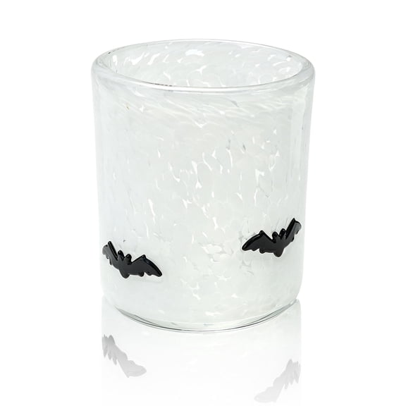 Miguan 1 Pcs Halloween 3D Black Bat White Speckled Glass Tumbler, Hand Blown Gothic Drinking Cup, Spooky Halloween Decor Glassware, Holiday Party for Home Bar Kitchen(White)