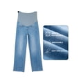 thumbnail image 6 of DOKOTOO Women's Maternity Jeans with Full Elastic Panel - High Waist Over The Belly Straight Leg Stretchy Pregnancy Jean Raw Hem Frayed Denim Pants, 6 of 11