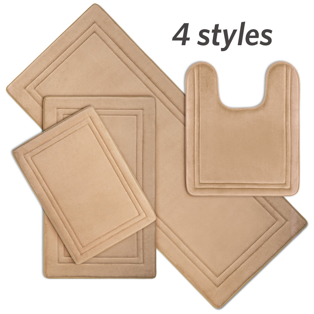 Microdry Quick Drying Memory Foam Framed Bath Mat Set with GripTex Skid-Resistant Base, Coral (2-Piece)