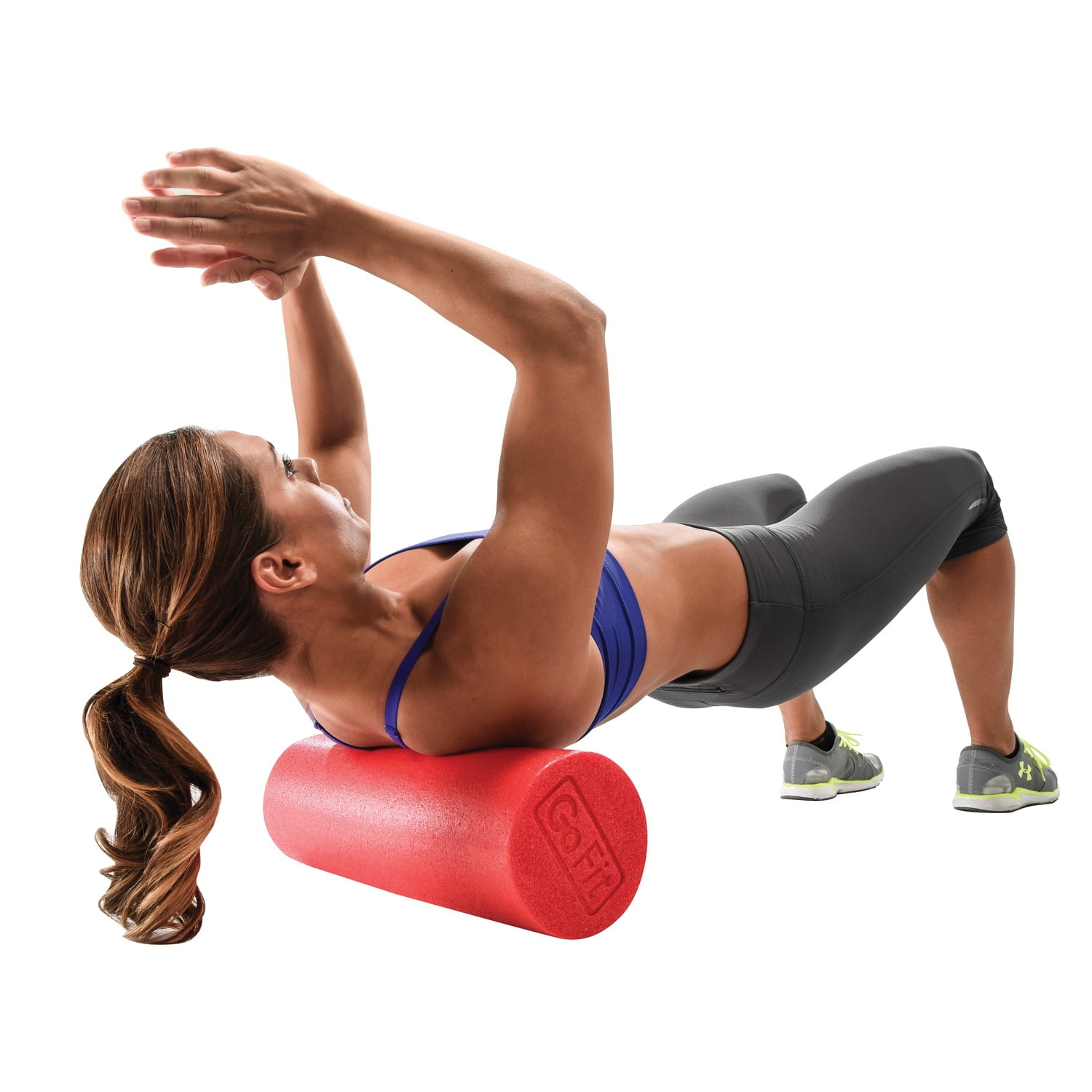 GoFit Foam Roller (18 in, Red) and Manual - Pre and Post Workout Muscle Relief