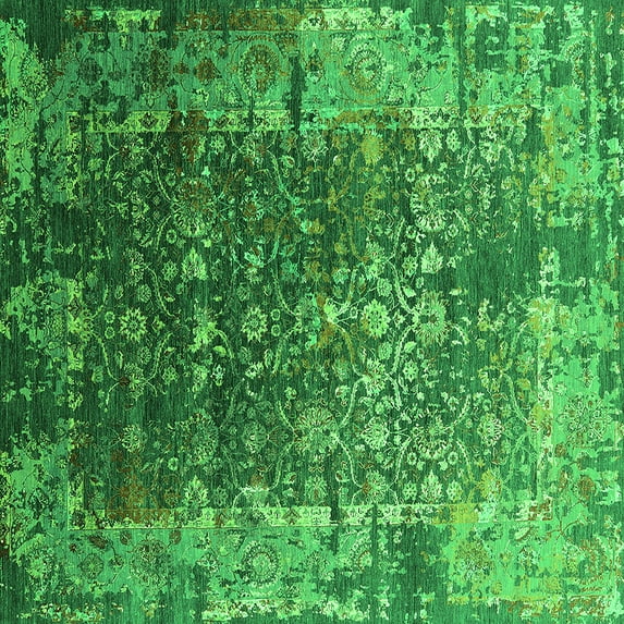 Ahgly Company Indoor Square Oriental Green Industrial Area Rugs, 8' Square