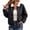 Black, variant on Womens Varsity Bomber Jacket Shearling Collar Snap Button Striped Cuffs Fall Casual Coat (Khaki, XXL)