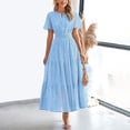 thumbnail image 2 of Women's long dress, short-sleeved, V-neck, hollowed-out A-line, long, flowing beach vacation dress, 2 of 6