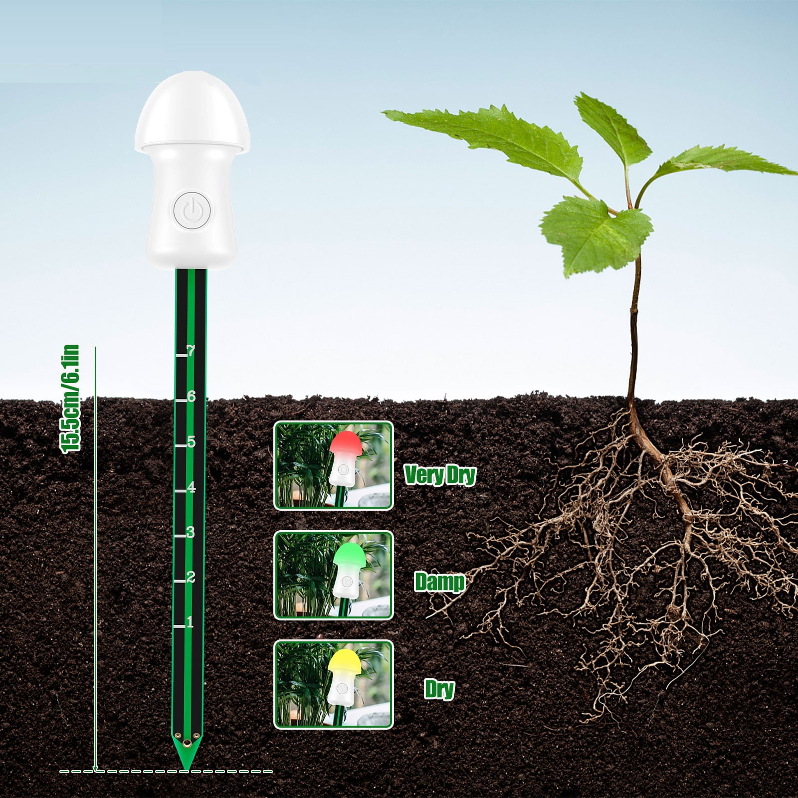 AoHao Soil Moisture Meter Accurate Plant Water Monitor Mushroom Shape