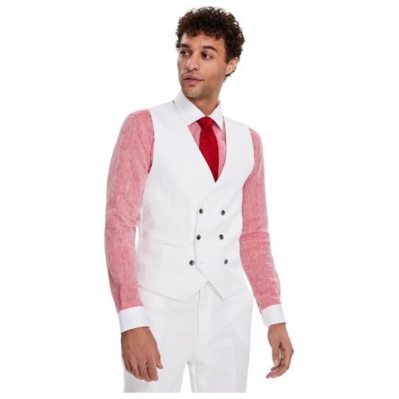 Tayion Collection Mens Classic-Fit Double-Breasted Linen Suit Vest Large White