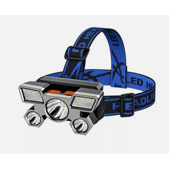 Blue & Silver Rechargeable High-Power LED Headlamp, 5 LED Headlamp, USB Fast Charge LED Headlamp