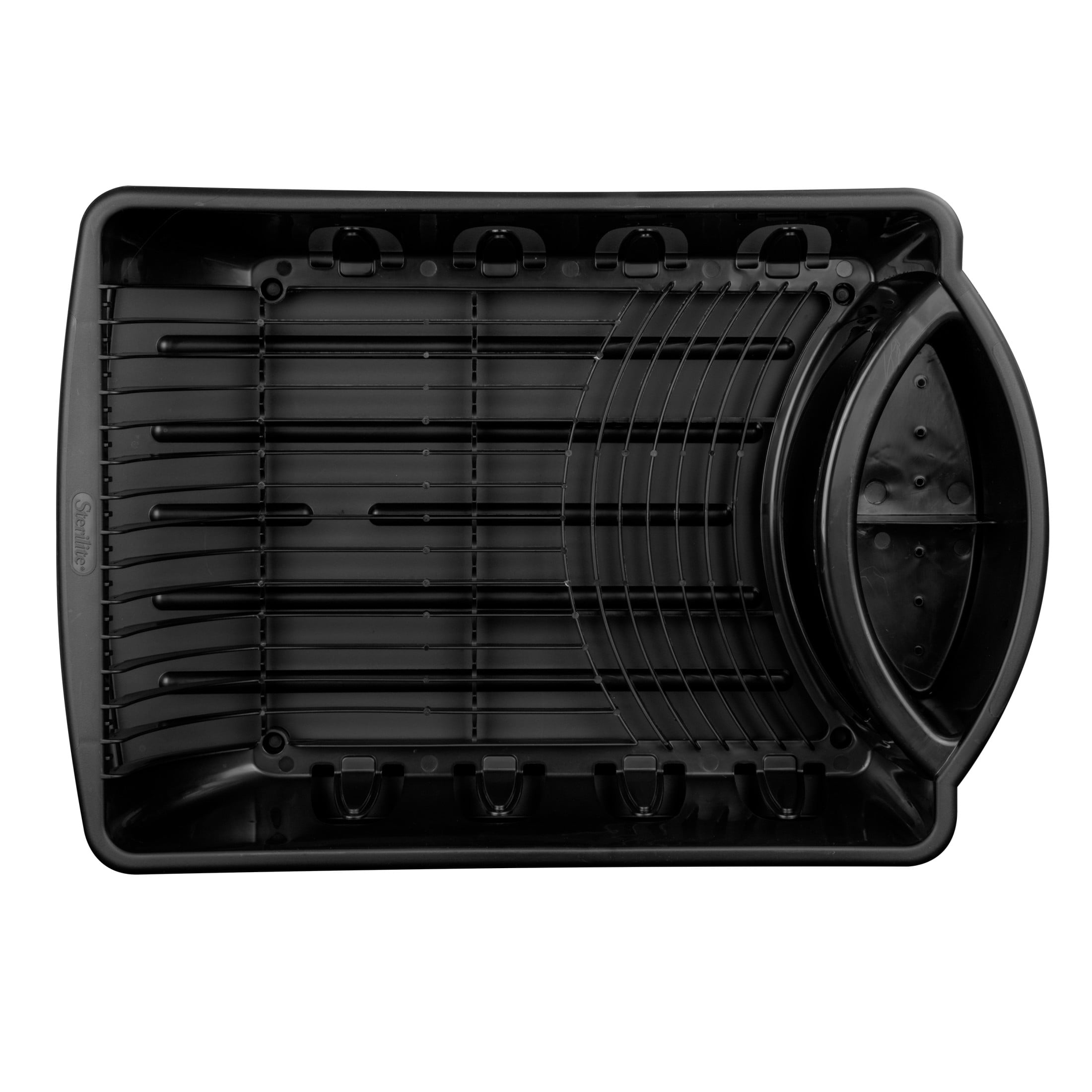 Sterilite Large 2 Piece Sink Set, Dish Drainer and Drainboard for Plates, Cups, and Flatware, Black, 6 Count