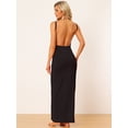 thumbnail image 4 of Vestido largo cruzado de algodón sin espalda con tiras de espagueti para la playa mujer Allegra K Negro L, 4 of 6