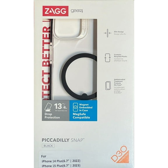 ZAGG l Gear4 Piccadilly Snap MagSafe Case For iPhone 15 Plus - Clear / Black