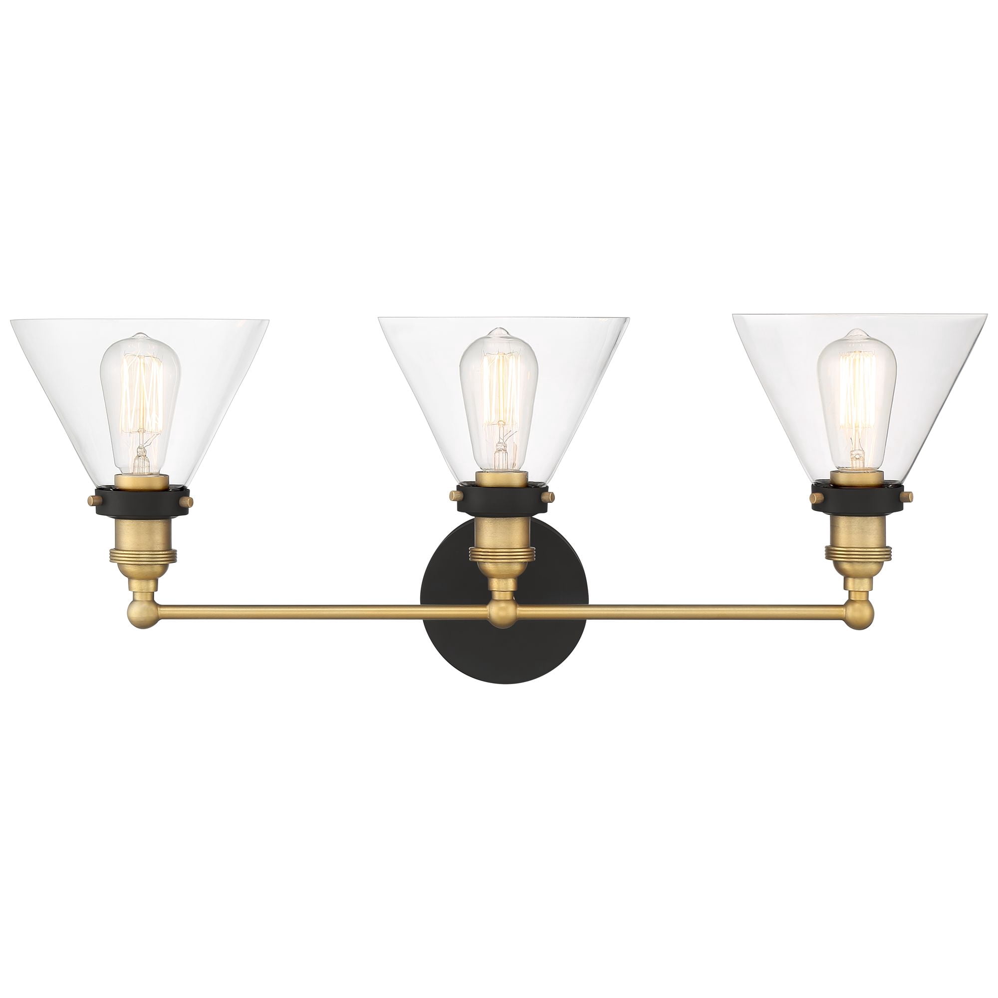 360 Lighting Burke Industrial Wall Light Black Brass Hardwire 28" 3-Light Fixture Clear Glass Shade for Bedroom Bathroom Vanity Reading Living Room