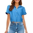 thumbnail image 1 of Chemise Courte à Manches Courtes pour Femmes avec Poche Poitrine Décontractée Plage et Blouse, 1 of 6