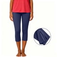 thumbnail image 6 of Oiangi Capri Leggings with Pockets for Women High Waist Stretchy Yoga Capris Slim Fit Zipper Hem Workout Crop Pants Navy L, 6 of 8
