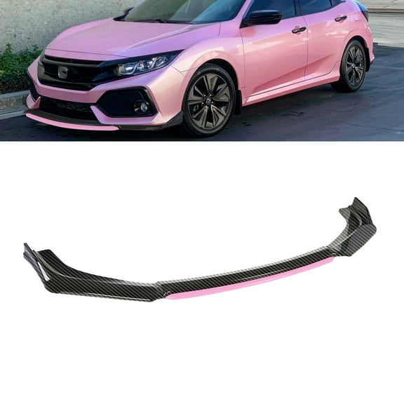 Xotic Tech Front Bumper Lip Chin Spoiler Splitter Diffuser Protector Body Kit Compatible with Honda Accord Civic or Volkswagen MK5 MK6 MK7 or Kia Optima or Mitsubishi Lancer Carbon Black w/Pink 4pcs