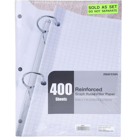 Mintra Reinforced Filler Paper (400 Sheets (4pk of 100), Graph Ruled)