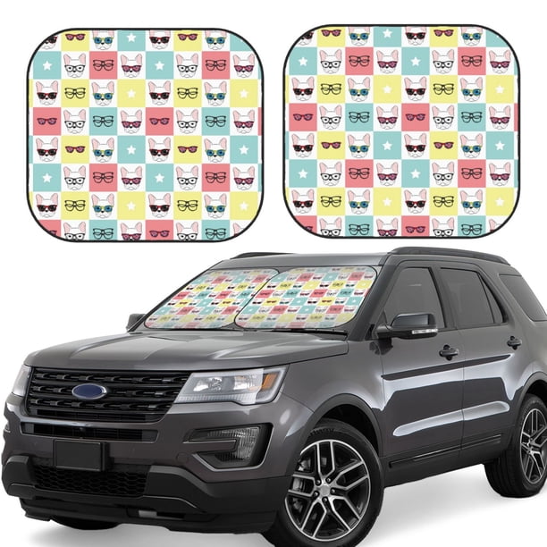 Fotbe Cute French Bulldog Juego de 2 Piezas de Parasoles para Parabrisas | Bloqueador Solar para Auto | Accesorios Plegables para Protección Solar Interior-Large