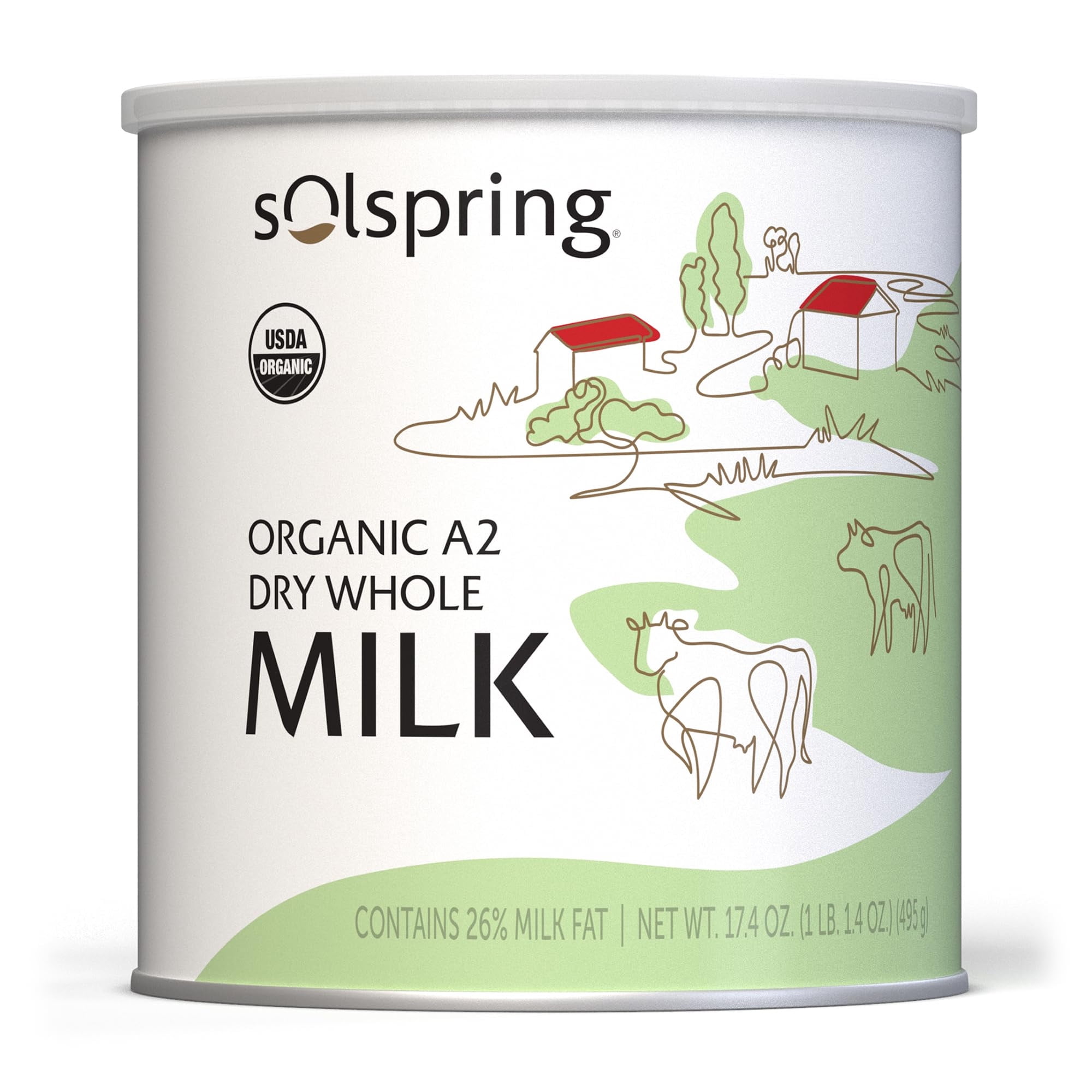 Dr. Mercola Solspring Organic A2 Dry Whole Milk - Powdered Milk with A2 Beta-Casein for Less Digestive Discomfort - Organic, Gluten-Free & Soy-Free - Original Flavor - 17.4 oz (15 Servings)