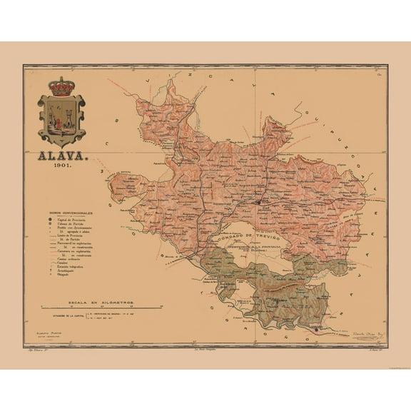 Historic Map - Alava Spain - Martine 1904 - 28.78 x 23 - Vintage Wall Art