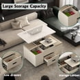 thumbnail image 6 of Modern Lift Top Coffee Table with 6 Wheels and 4 Storage Stools, Mobile Central Table with 1 Hidden Compartment and 2 Drawers, Converts to Dining Table for Living Room, Home Office, Light Yellow, 6 of 9