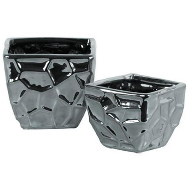 Urban Trends Collection 25030 Ceramic Square Vase with Embossed, Silver - Set of 2