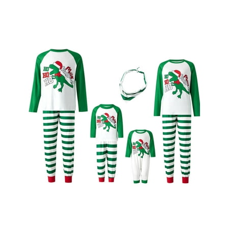 

Family Matching Pajamas Set Parent-Child Letter Dinosaur Print O-Neck Long Sleeve Tops+ Plaid Long Pants for Kids Adults