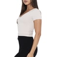 thumbnail image 2 of Fortune Women Rib T-Shirts Short Sleeve V-Neck Crop Tops Solid Color Slim Fit Tees, 2 of 6