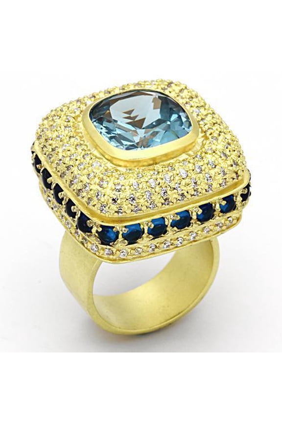 LOA860 - Matte Gold Brass Ring with Synthetic Spinel in London Blue