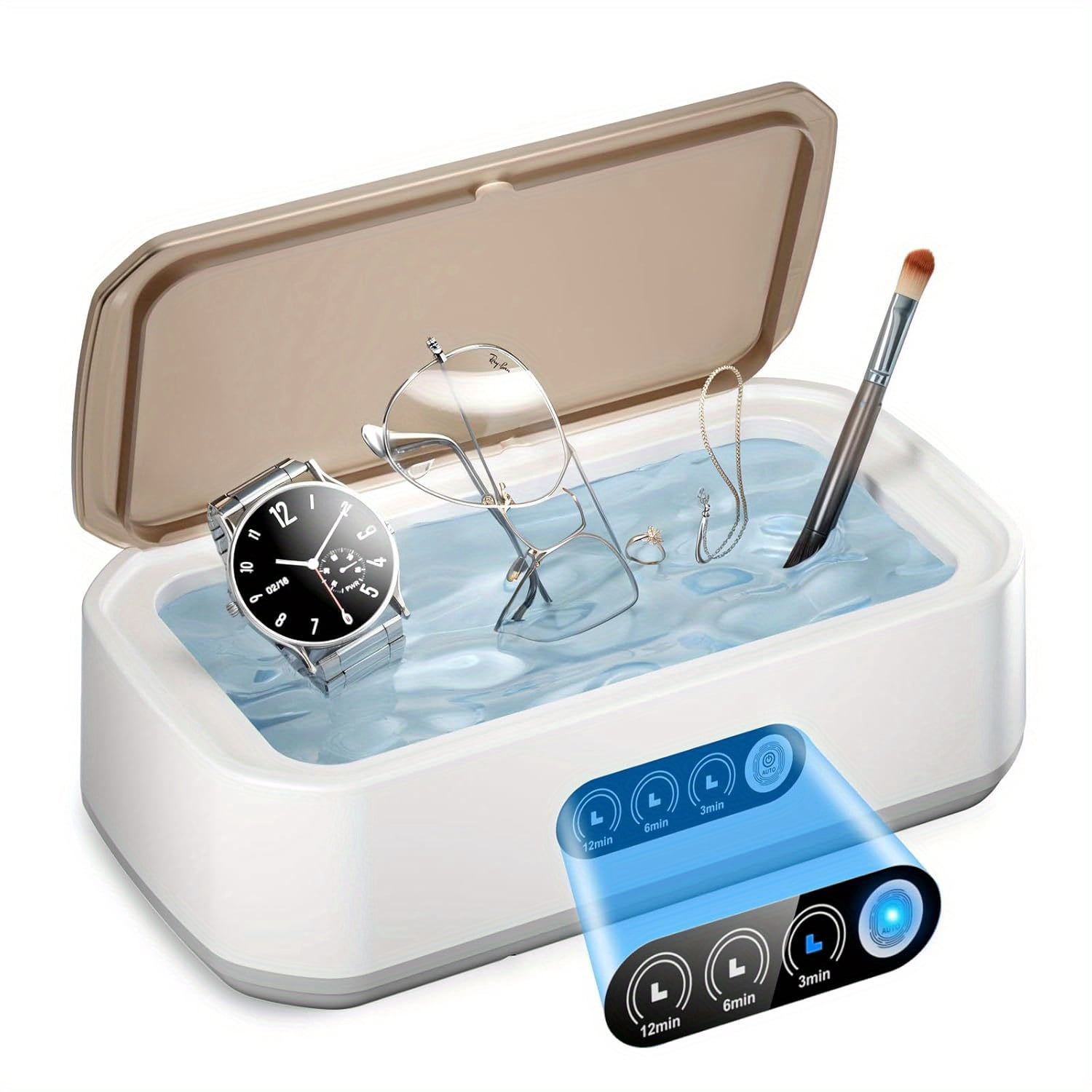 Ultrasonic Jewelry Cleaner,3 Time Modes 50KHz 21OZ Ultrasonic Cleaner Machine for Rings,Glasses,Watch,Makeup Brush