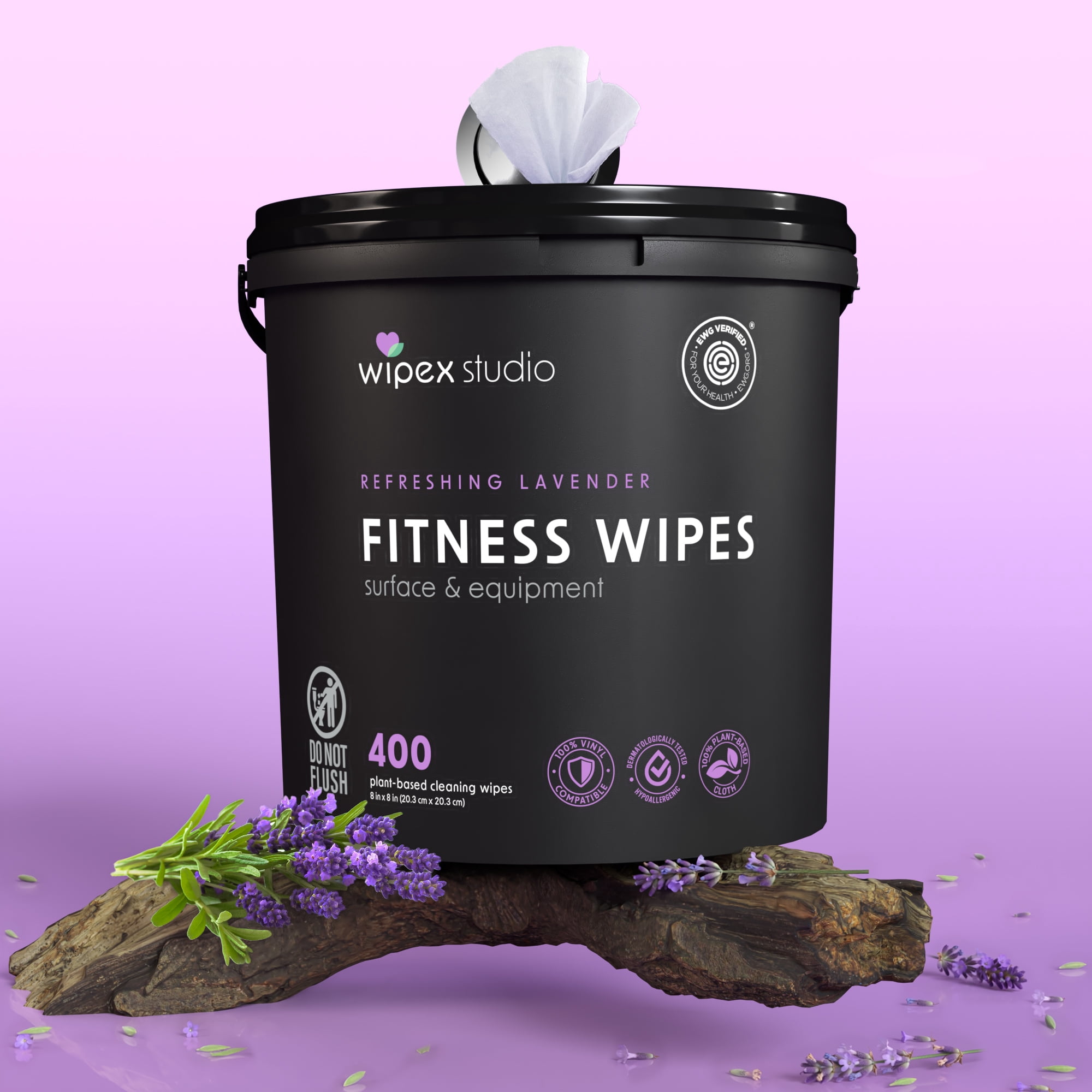 Wipex Gym Wipes, EWG Verified Plant-Based Fitness & Surface Cleaner, Lavender & Vinegar, 400ct Bucket, 1-Pack